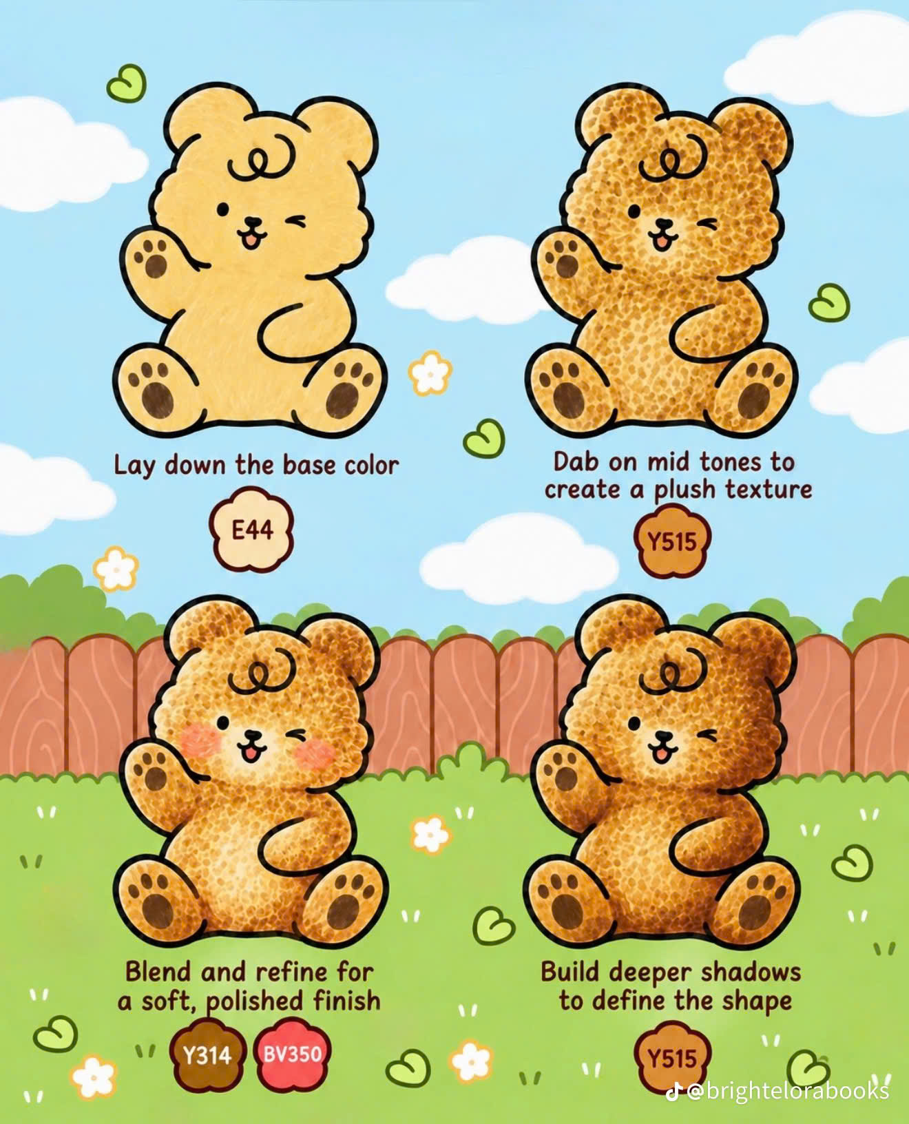Step 2 (Teddy Bear Texture): Chú Gấu Teddy Nháy Mắt Đáng Yêu